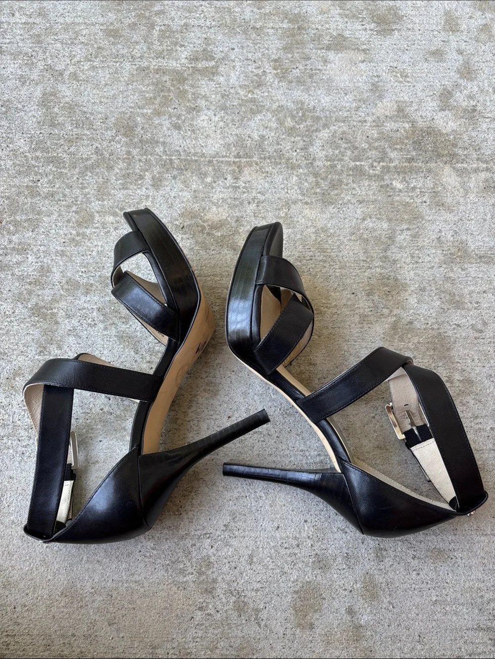 MICHAEL Michael Kors Evie Platform Black Leather Strappy High Heel Sandals